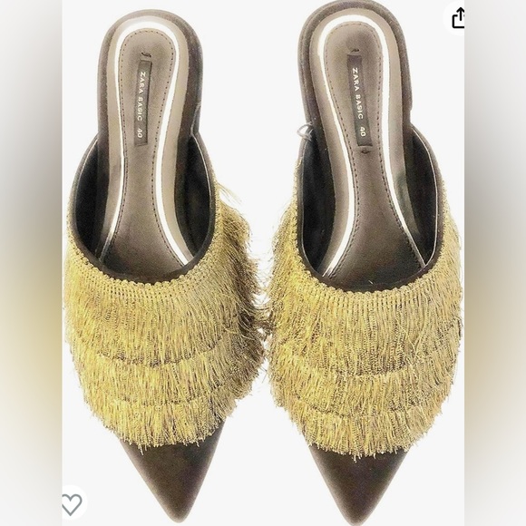 Zara Flat Mules with Fringe - Picture 1 of 5